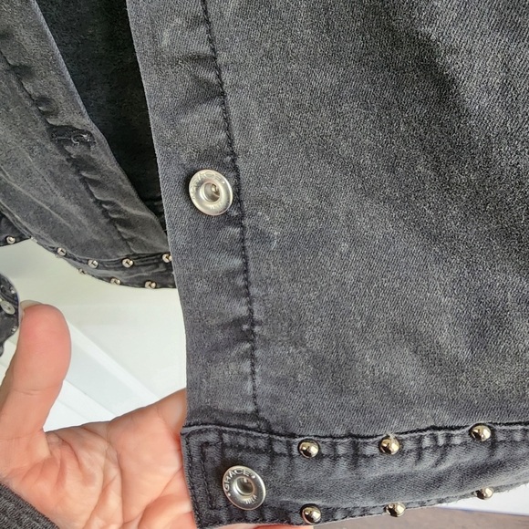 Grace in LA Stunning Black Denim Jacket Embellished with Lace and Embroidery Med - Picture 5 of 12